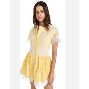 Waimari Dress Medium Margarita Yellow Embroidered Lace Trim Mini Boho Romantic